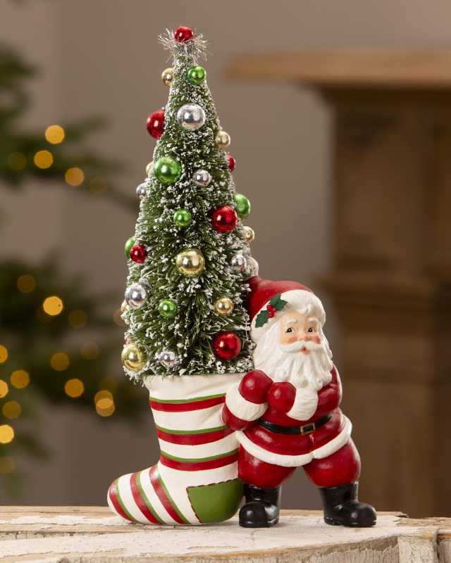 Retro Santa Pulling Stocking Christmas Figurine
